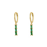 Triple Emerald  Dangle Hoop