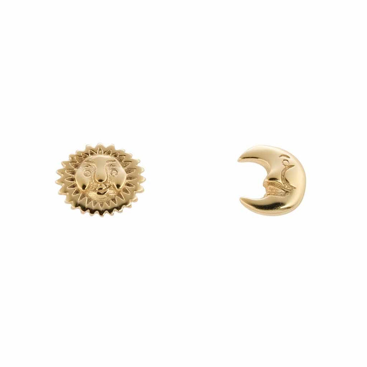 Sun and Moon Face Gold Stud Earrings