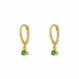 Three Claw Green CZ Dangle Hoop Huggies