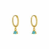 Three Claw Turquoise  Dangle Hoop Huggies