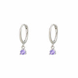 Three Claw Purple CZ Dangle Hoop Huggies