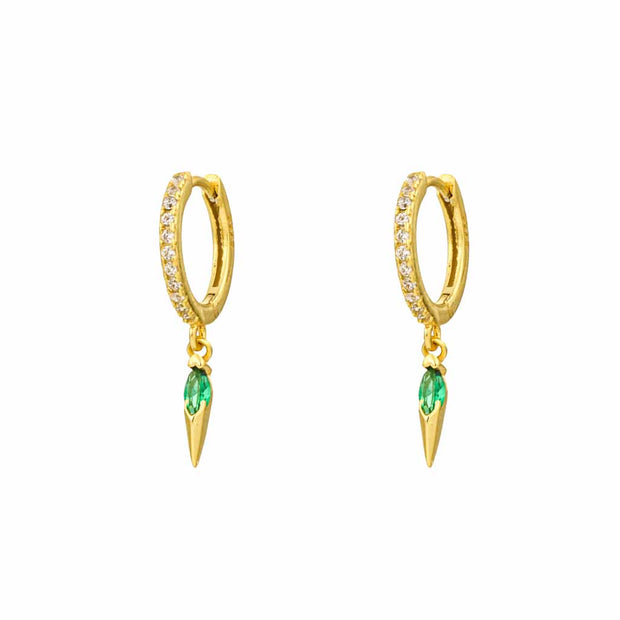 Eva Emerald Gold Dangle Hoop