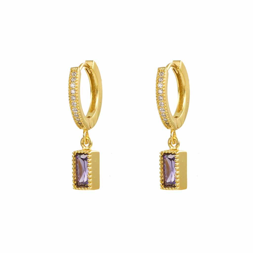 Rectangle Purple CZ Dangle Hoop