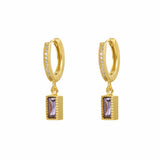 Rectangle Purple CZ Dangle Hoop