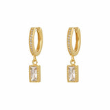 Rectangle White CZ Dangle Hoop