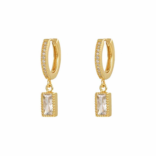 Rectangle White CZ Dangle Hoop