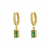 Rectangle Emerald Cz Gold Dangle Hoop