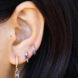 Rectangle Purple CZ Dangle Hoop