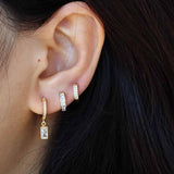 Rectangle White CZ Dangle Hoop