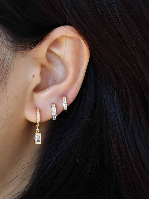 Rectangle White CZ Dangle Hoop