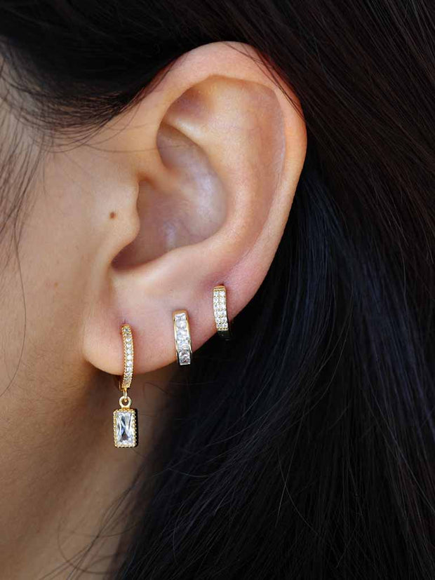 Rectangle White CZ Dangle Hoop