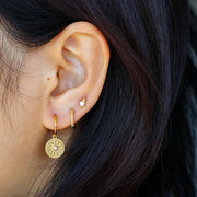 Circle CZ with Beads Gold Small Stud Earrings
