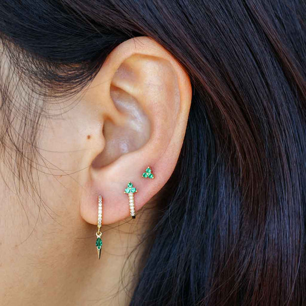 Emerald Triple Gold Stud Earring