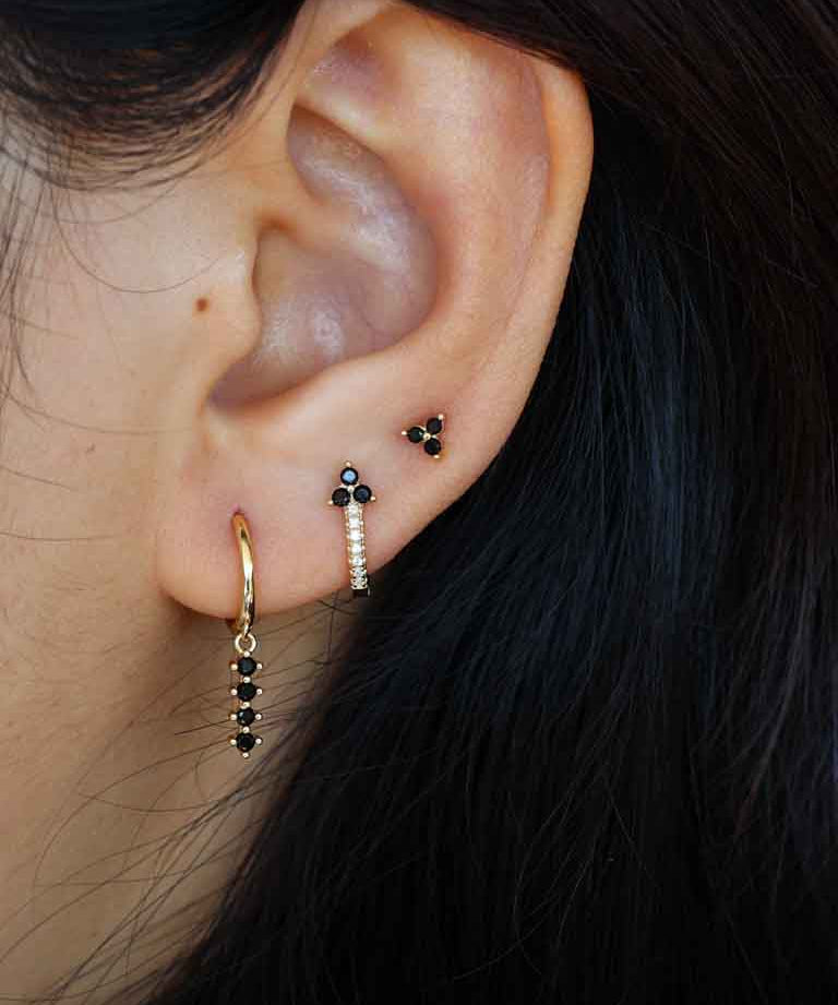 Black Triple Gold Stud Earring