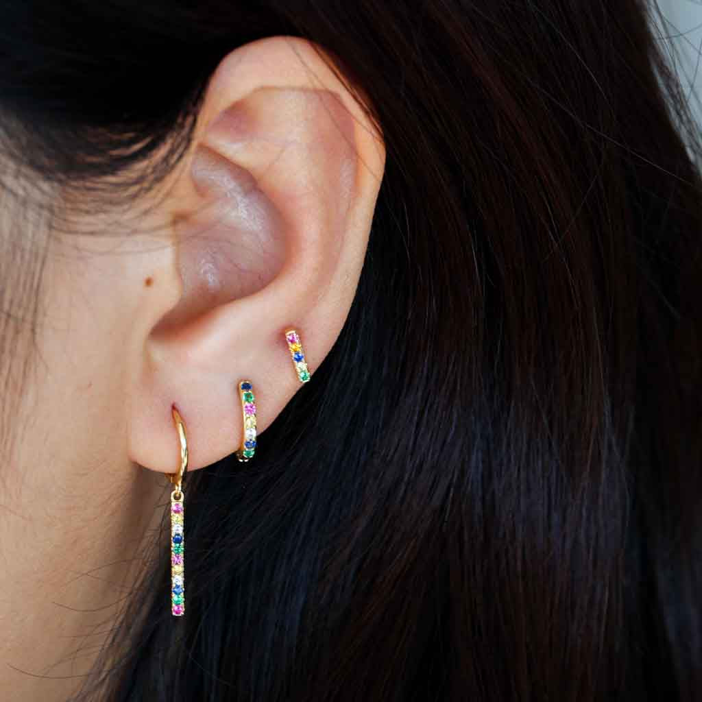 Eternity Rainbow Cz Huggie Hoops-Gold Plated Sterling Silver