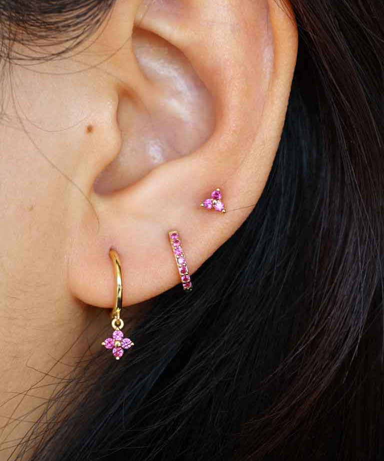 Eternity Ruby Cz Huggie Hoop-Gold Plated Sterling Silver