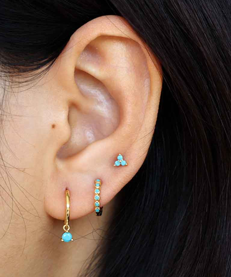 Turquoise Triple Gold Stud Earring