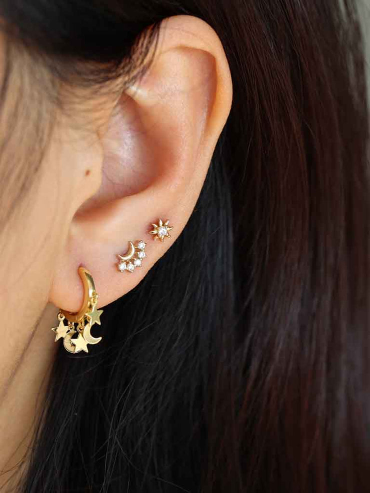 Moons and  Stars Gold Dangle Hoop