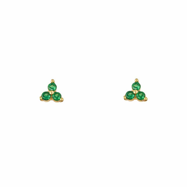 Emerald Triple Gold Stud Earring