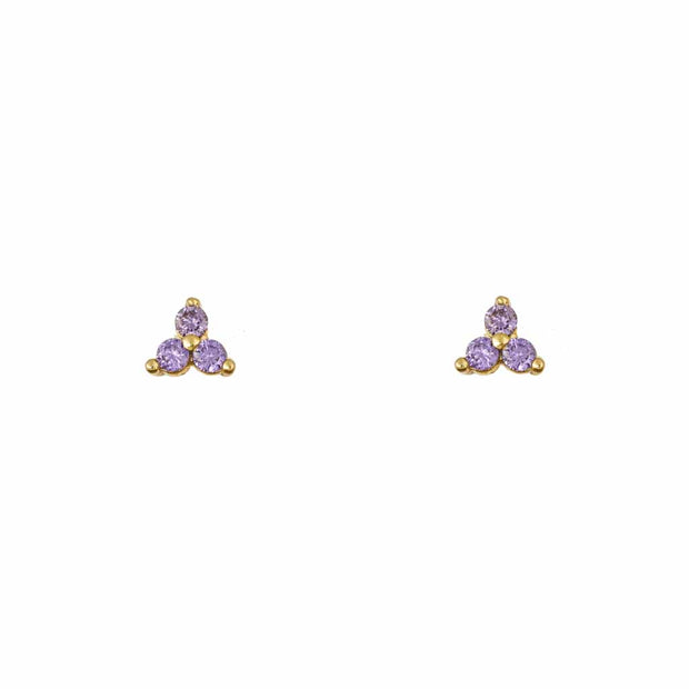 Purple Triple Gold Stud Earring