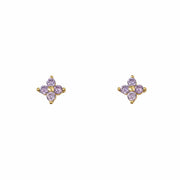 Purple Four CZ Flower Gold Stud Earring
