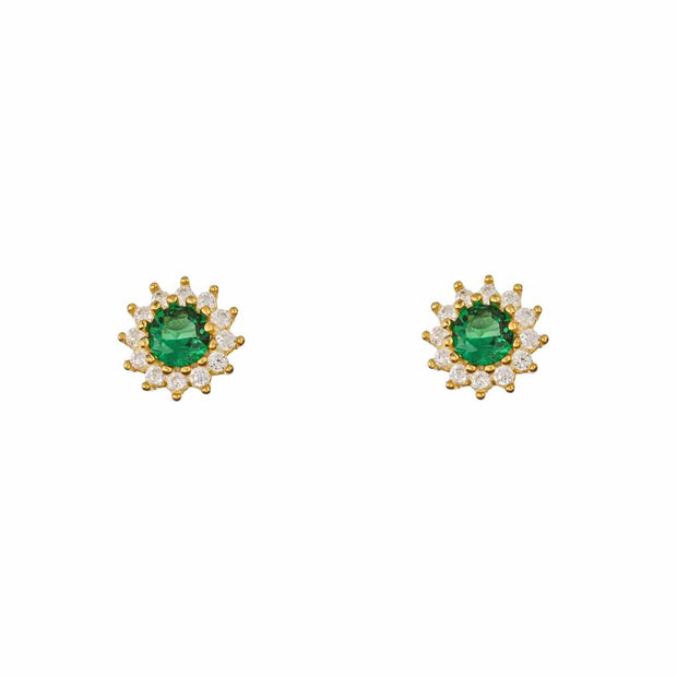 Emerald Flower Gold Stud Earring