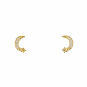 Shiny Moon With Star Gold Stud Earring