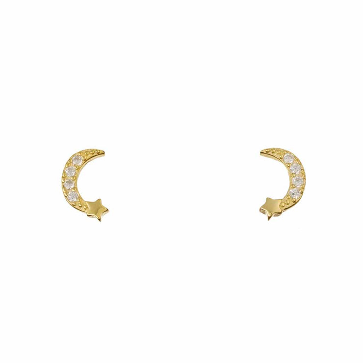 Shiny Moon With Star Gold Stud Earring