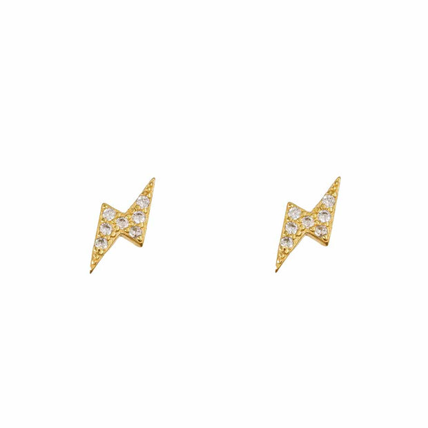 Bright Lightning Bolt Gold Stud Earrings