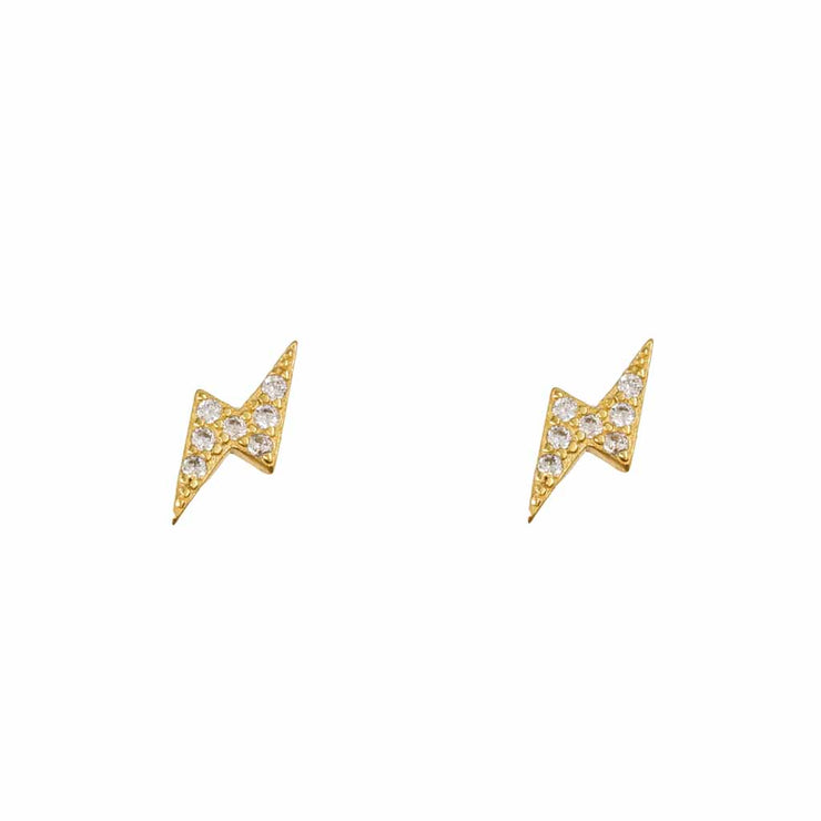 Bright Lightning Bolt Gold Stud Earrings