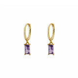 The Lov Purple CZ Gold Dangle Hoop Huggies