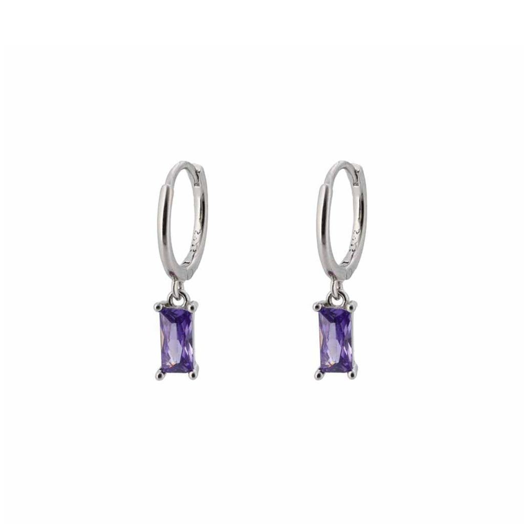 The Lov Purple CZ Silver Dangle Hoop Huggies