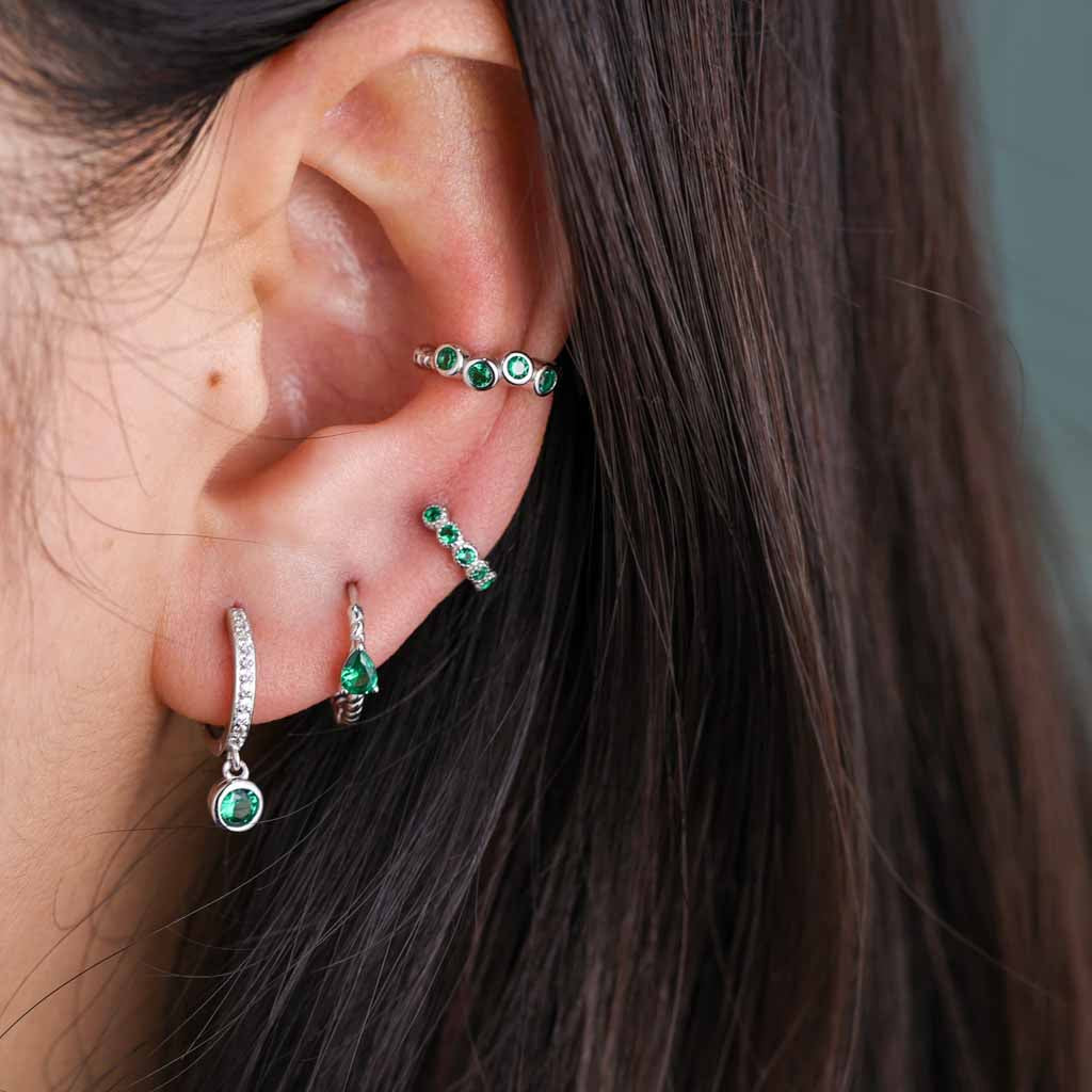 5.5mm Sophi Green Silver Huggie