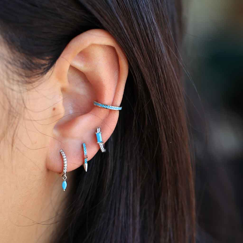 Ruiz Turquoise Silver Huggies