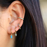The Lov Turquoise CZ Dangle Hoop Huggies