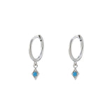 Rectangle Turquoise Silver Dangle Hoop