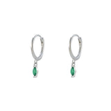 Prye Emerald Silver Dangle Hoop Huggies