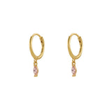 Prye Pink CZ Gold Dangle Hoop Huggies