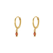 Prye Garnet Red CZ Gold Dangle Hoop Huggies