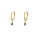 Prye Emerald Gold Dangle Hoop Huggies