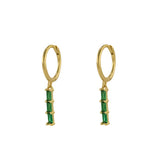 Triple Emerald  Dangle Hoop