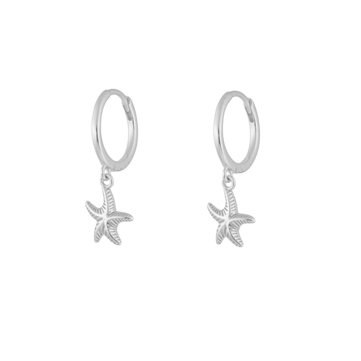 Starfish Silver Dangle Hoop Huggies