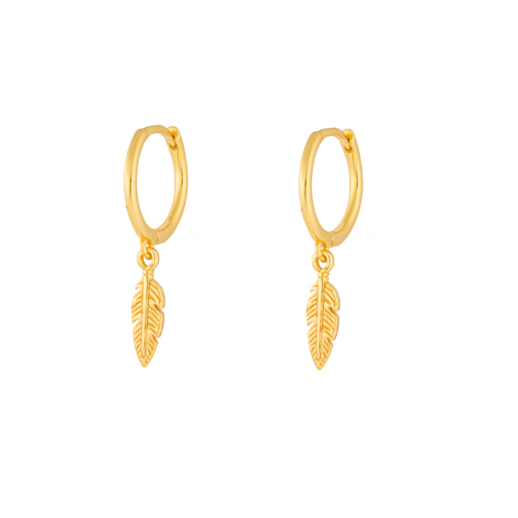Feather Gold Dangle Hoop