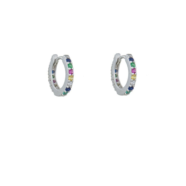 Small Colorful Full Cz Silver Huggies