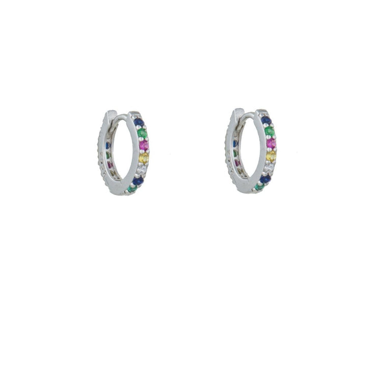 Small Colorful Full Cz Silver Huggies