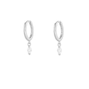 Prye White Silver Dangle Hoop Huggies