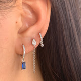 Rectangle Blue Cz Silver Dangle Hoop
