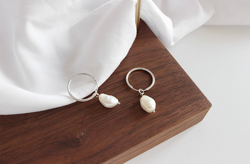 Hoop With Pearl Silver Earrings