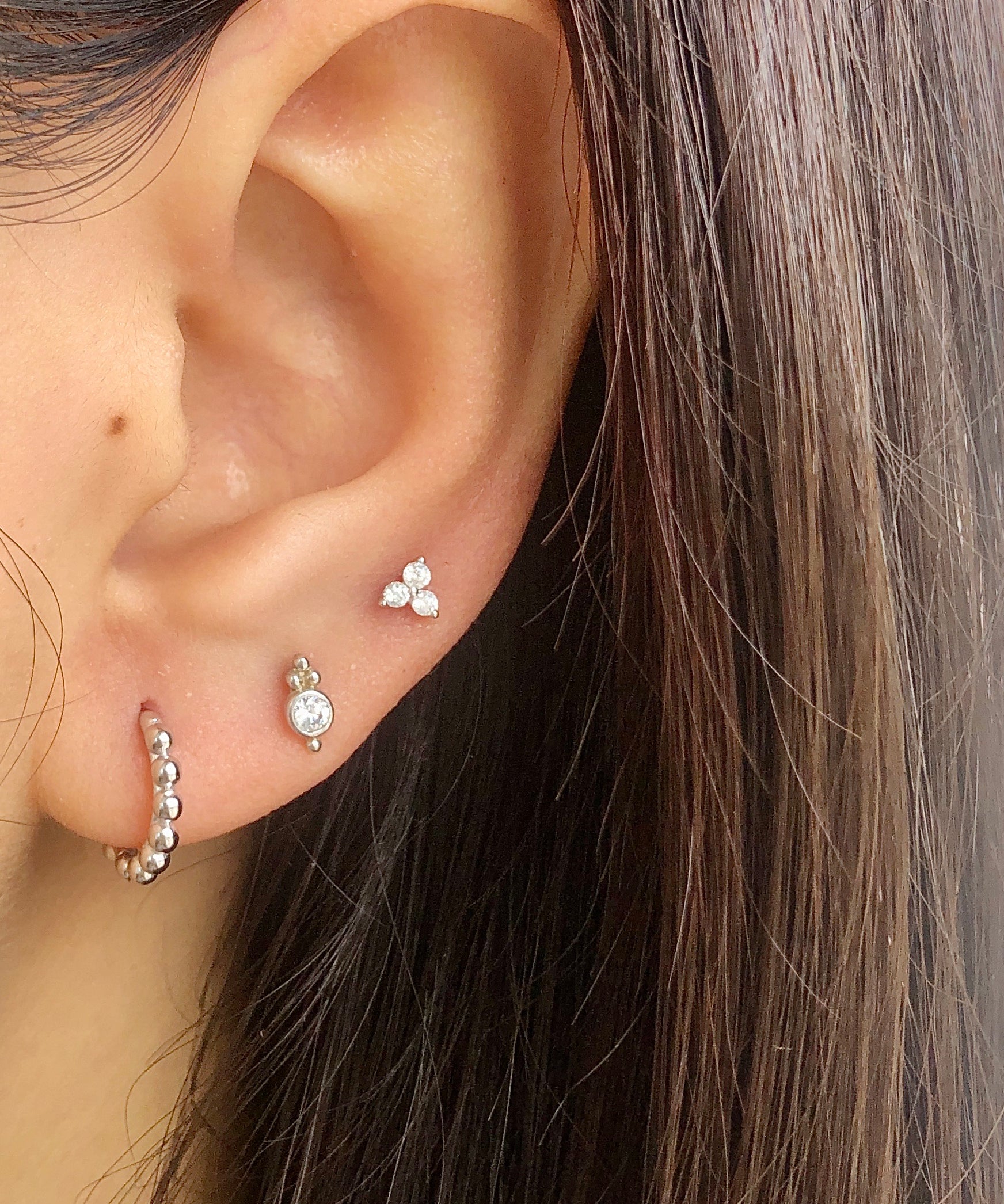 White Triple Silver Stud Earring