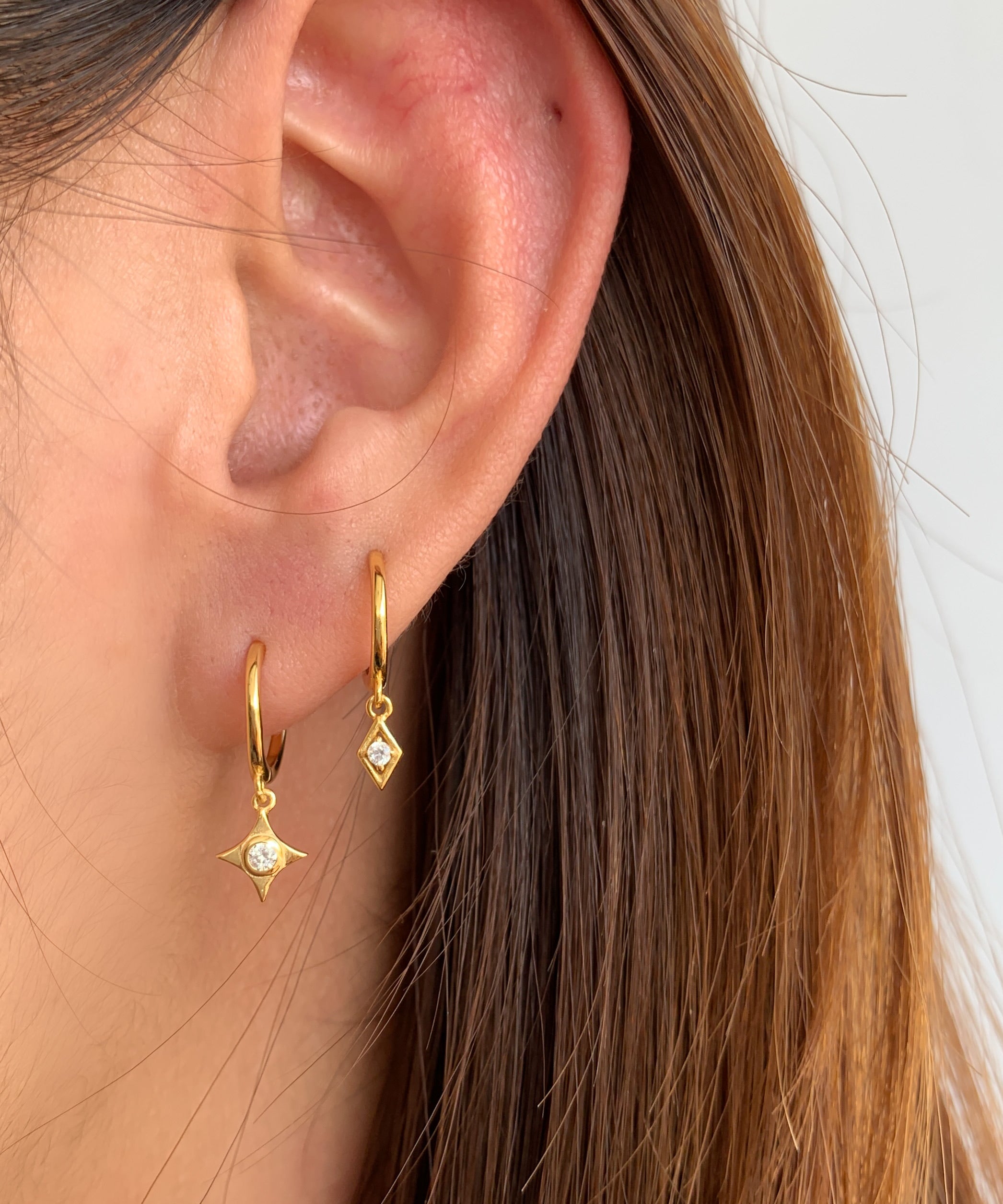 Rectangle White Gold Dangle Hoop